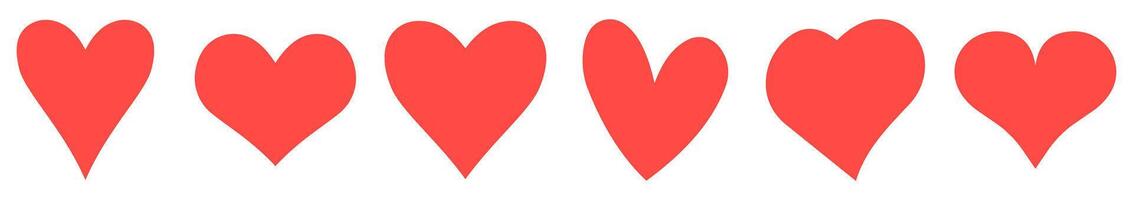 Row of red heart shapes aligned horizontally vector