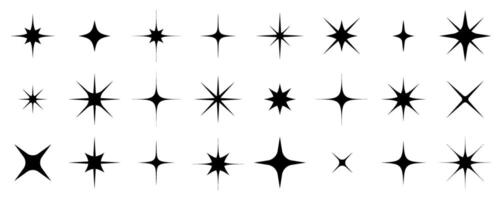 Sparkles, stars and bursts icons, twinkling stars. Set of different black sparkles icons vector