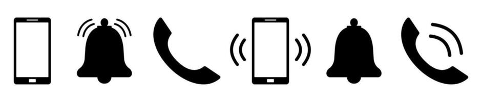 Mobile phone ringing alert icons with bell and call symbols vector