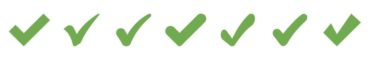 Green check marks icon set for confirmation and approval vector