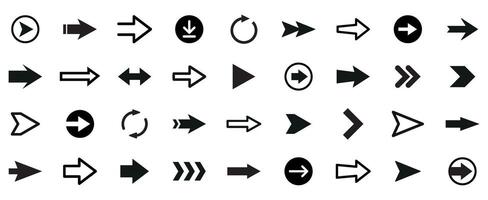 Diverse arrow symbols collection in black and white for graphic design vector