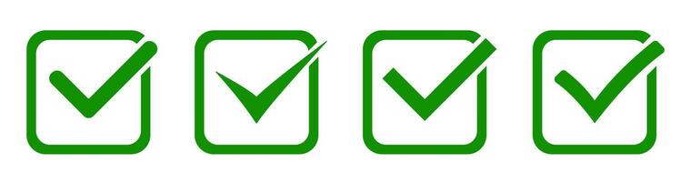 Green check mark symbols in four square boxes on a white background vector