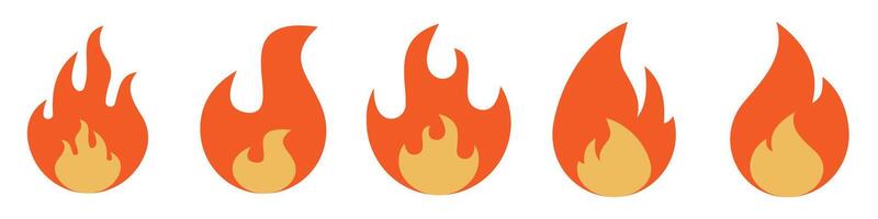 Stylized flames set of five in various shapes and sizes vector