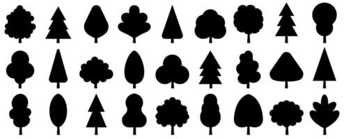 Collection of various tree icons in diverse shapes and sizes vector