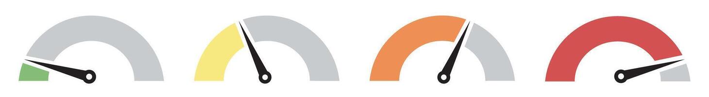 Colorful gauge indicators showing different levels of measurement vector