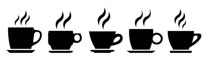Icon steaming coffee cups in various shapes and sizes vector