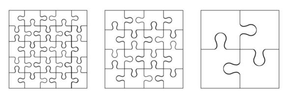 Three puzzle styles, complex, medium, large pieces in grid layout vector