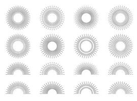 Retro sunburst set, circular and semi-circular geometric line designs vector