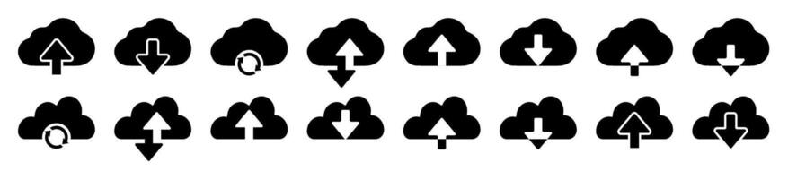 Cloud data transfer icon set, upload, download, sync symbols vector