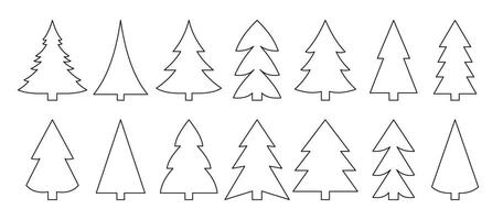 Simple geometric pine tree outlines in black and white vector