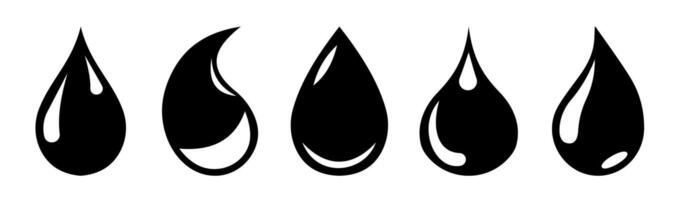 Black ink water droplets icon set in different shapes vector