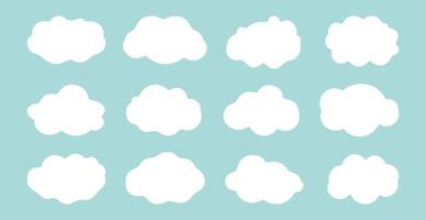 Cartoon white clouds on light blue background in various shapes vector