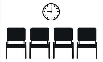 Waiting room scene with four chairs and clock vector