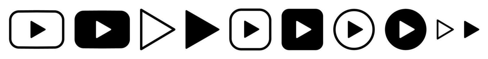 Play button icons in various styles and shapes across multiple sizes vector