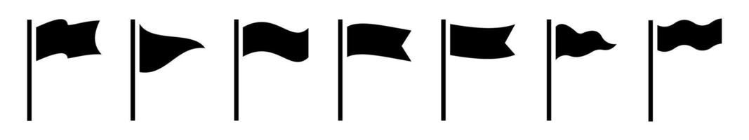 Set icon flags waving on poles with varied shapes and styles vector