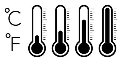 Black and white thermometers displaying celsius and fahrenheit temperature scales vector