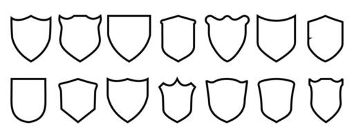 Set of blank shield outlines in various shapes and styles vector