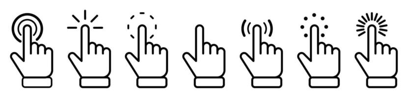 Set of hand gesture icons with different click and touch actions vector