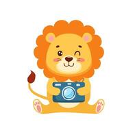 Cute Lion with a camera vector