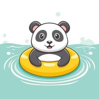 Cute Panda swimming with a duck ring vector