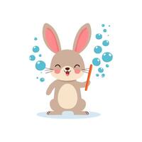 Cute Rabbit blowing bubbles vector