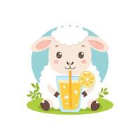 Cute Sheep drinking lemonade vector
