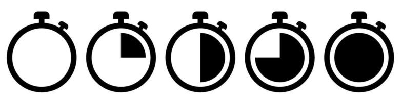Sequence of stopwatches illustrating time progression in five steps vector