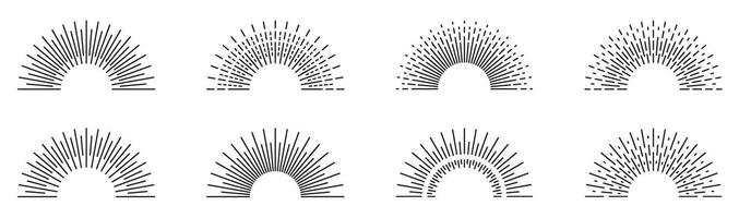 Set of eight decorative half-circle line patterns in black and white vector