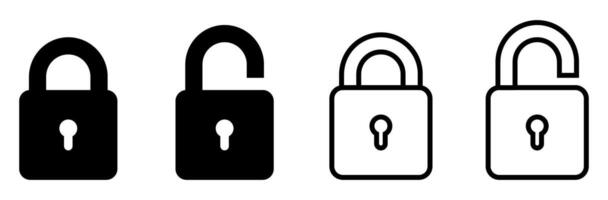 Set of four lock and unlock padlock icons in simple black and white design vector