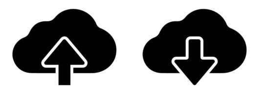 Black cloud upload and download icons vector