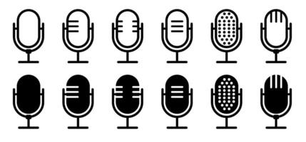Collection of vintage microphone icons in various styles and designs vector