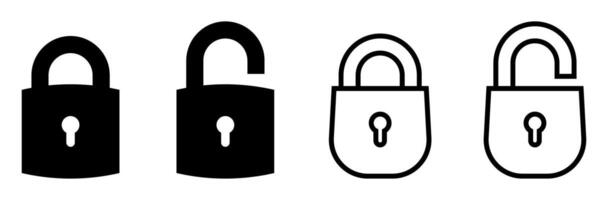 Open and closed padlock icons set vector