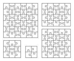 Various blank jigsaw puzzle pieces in different sizes for solving activity vector