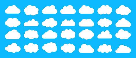 White cloud patterns on blue background with diverse shapes and sizes vector