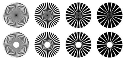 Black and white radial icons, concentric circles and stripes vector