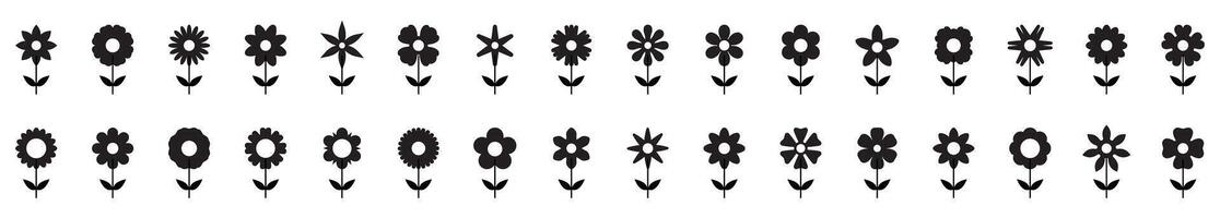 Silhouette of diverse flower shapes in a horizontal row vector