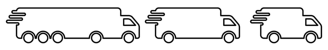 Outline drawing of delivery trucks in a row symbolizing logistics and transportation vector