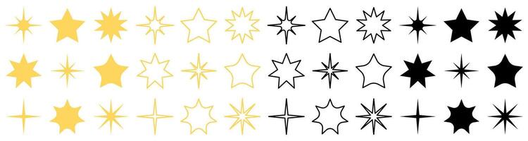 Yellow and black star icons pattern with various starburst shapes vector