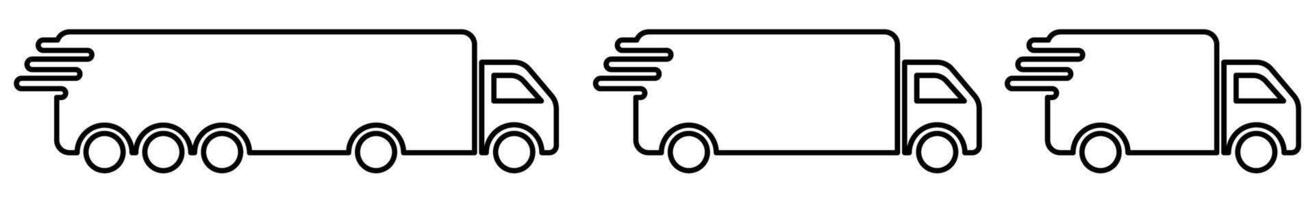 Minimalist black and white truck line art showing three different vehicle sizes vector