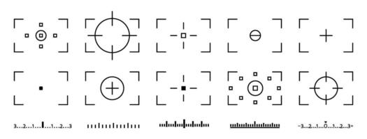 Camera viewfinder elements and focus indicators in various designs vector