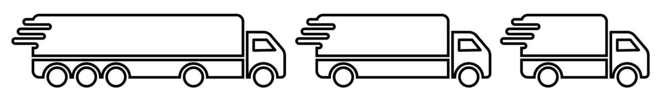 Outline of three trucks in motion with speed lines vector