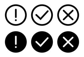 Simple icons, exclamation, check, cross marks in circular design vector