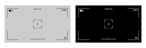 Recording interface with gray and black backgrounds. Camera viewfinder set .Recorder cam display, viewfinder ui for camera. vector