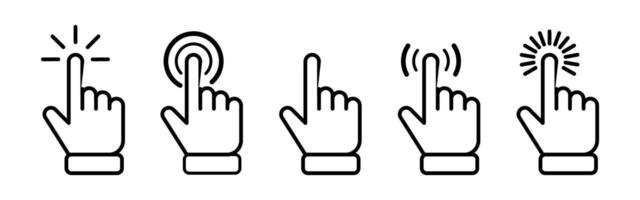 Finger tap gesture icons set for touchscreen interface design vector