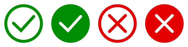 Green and red checkmarks and crosses for correct and incorrect indication vector