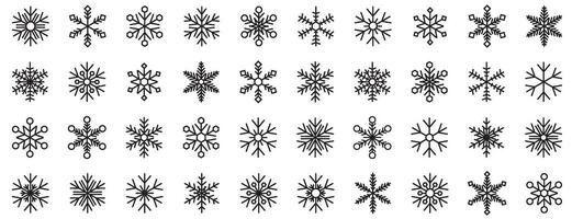 Diverse black snowflake collection on white, patterns and designs vector