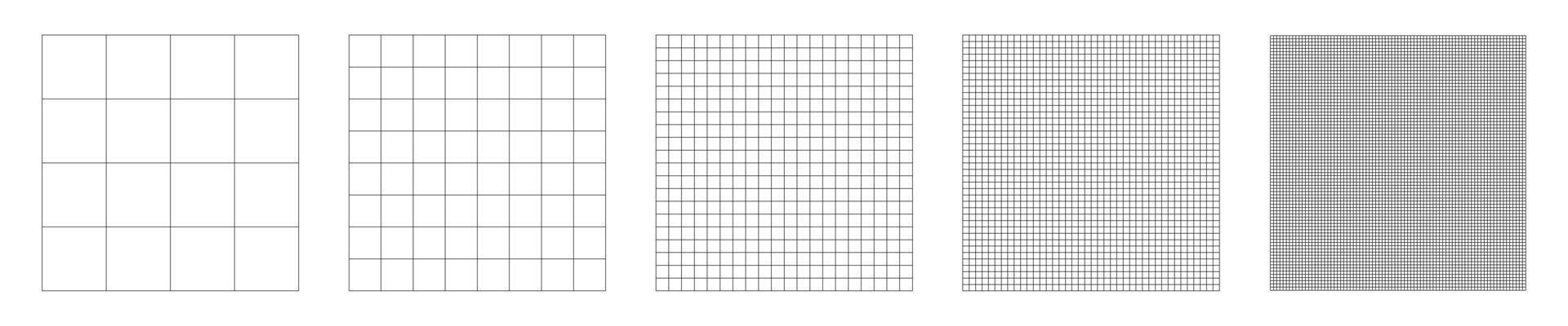 Comparison of grid line densities, sparse to dense pattern progression