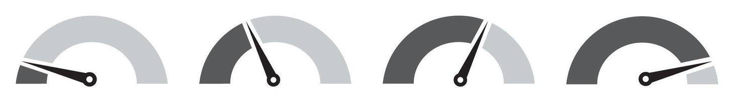 Progress meter icons with varying levels of completion in gray scale vector