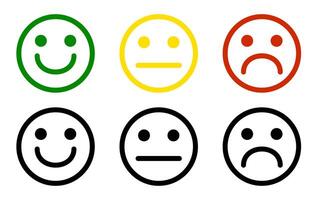 Colorful emoticon set displaying happy, neutral, sad faces in various colors vector