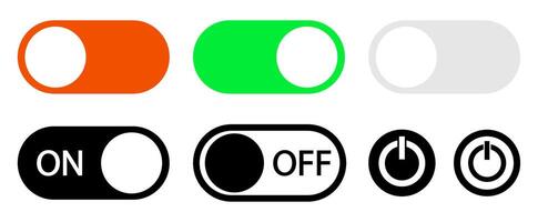 Colorful toggle and power switches, on off button icons set vector
